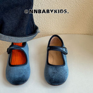 Korean Style Velvet Princess Shoes for Girls Spring Autumn Low Cut Single Shoes Bean Bean Shoes Baby Grandmother Cloth Shoes