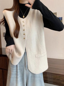 French Style Single Button Casual Versatile Solid Color Womens Knitted Open Cardigan Vest Spring Autumn New Style Layered Wear Top