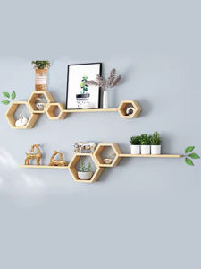 buildreamh | Creative Wall Mounted Hexagonal Storage Shelf Unpainted Pine