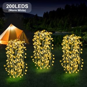 1pc 200LED Solar Firecracker Willow Light Lights Outdoor IP65 8 Lighting Modes Smart Light For Yard Garden Path Decoration