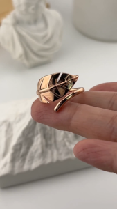 MILLENNE Millennia 2000 Mockup Leaf Curly Rose Gold Adjustable Ring with 925 Sterling Silver