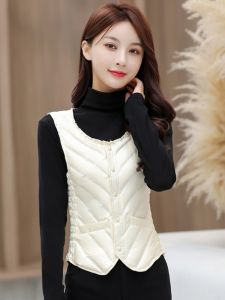 เสื้อกั๊กขนเป็ดแบบบางพอดีตัวสำหรับผู้หญิง ฤดูหนาวปี 2025 เสื้อกั๊กขนเป็ดแบบใส่ด้านใน เสื้อคลุมแบบมีฮู้ด แขนยาว ทรงเข้ารูป