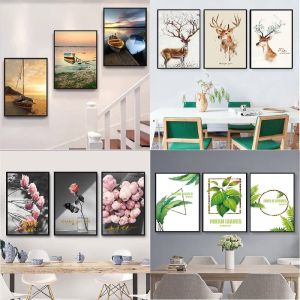 3Pcs Set Frame Abstract Decorative Painting DIY Modern Home Wall Decor Nordic Prints Living Room Art Display Mural Bedroom Art House Wall Background Print Frame Painting Ocean Pink Green Plants Scenery Botany Flower Simple Style Decor Painting 30*20cm