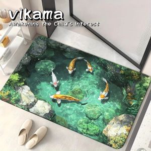 VIKAMA Non-Slip Bathroom Mat 3D Ocean Floor Rug Washable Door Mat Suitable for Bathrooms Toilets Bedrooms Home Decor Rug