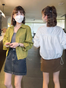 เสื้อเชิ้ตแขนยาวสไตล์เกาหลีสำหรับผู้หญิงไซส์เล็ก เสื้อเชิ้ตแขนยาวแบบสั้นสำหรับใส่ทำงานในฤดูใบไม้ผลิและฤดูใบไม้ร่วง