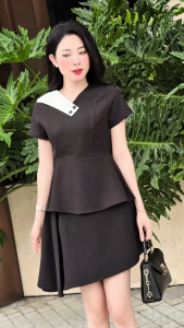 Set lẻ Áo peplum xòe che bụng phối cổ AF07046 - Chân váy nữ dáng xòe đổ sườn thời trang GUMAC VF07045
