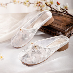 2024 Spring and Summer Old Beijing Cloth Shoes Womens Pointed-Toe Soft Bottom Retro Closed Toe Embroidered Slippers Chinese Ancient Style Cheongsam Shoes