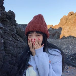 Make Your Face Look Small Hat! Iceland Coarse Yarn Candy Color Versatile Curl Sunken Stripe Woolen Cap Warm Earflaps Cap Children