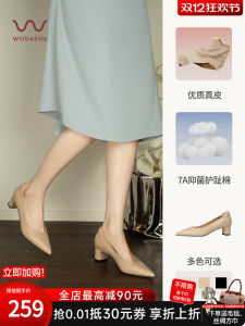 Ultra Soft Black High Heels for Women Large Size Commute Comfortable Sheepskin mid Thick Heel Single Shoes Fashionable Flats