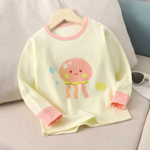 Baby Long Johns Top Single Blouse Newborn Baby Clothes Bottoming Shirt for Men and Women Kids Pure Cotton Long Sleeves T-Shirt Spring and Autumn