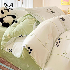 Fresh Cotton Four-Piece Bedding Set Cat Person Winter Dormitory Bedding Sheet Cover Quilt Cover Bed Canopy Cartoon Style
