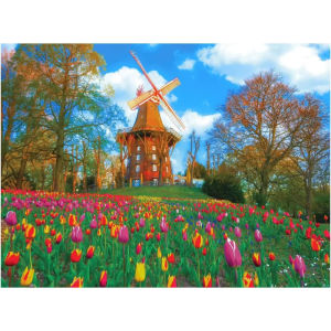 500/1000/1200/2000PCS Windmill Tulip Field Jigsaw Puzzle Dutch Landscape Spring Flowers Art for Adults Home Decoration Gift