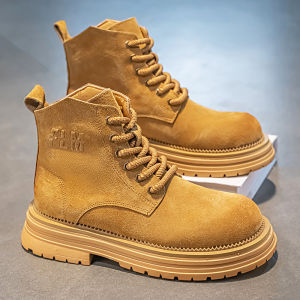 Mens Winter High-Top Martin Boots Cosplay Show Heightening Genuine Leather British Style Motorcycle Boots Black Outdoor Work Short Boots