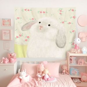 VIKAMA Flower Flowers White Cat Tapestry Flower Sea Healing Cat Background Cloth Dormitory Decoration Tapestry Room Decoration