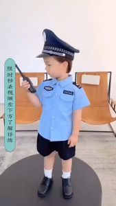 [Local fast delivery] Childrens police uniforms for kindergartens to play small police performance uniforms for boys and girls small traffic police suits chorus uniforms