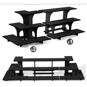 3-Tier black/brown Spliced Retail Display Stand Wooden Portable Shelf Including Two Corner Models And One Straight Edge Model