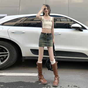 กระโปรงยีนส์ทรงเอเอวสูงทรงสลิมฟิตสำหรับสาวฮอต ZRZV ฤดูร้อน 2023 กระโปรงสั้นทรงเอผ้าผสมคอตตอนและไนลอน