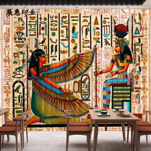 กระดาษติดผนังตกแต่งสไตล์วินเทจสไตล์อียิปต์โบราณ กระดาษติดผนังตกแต่งห้องรับรองโรงแรม กระดาษติดผนังสีชาติพันธุ์ กระดาษติดผนังลายปะการัง