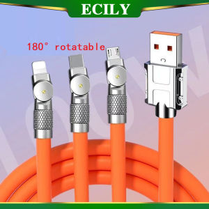 Ecily Cáp sạc xoay 3 trong 1 180 ° 100W 6A Cáp Sạc Nhanh Cáp dữ liệu dày đầu xoay Cáp sạc nhanh 120W Cáp sạc đam mê một kéo Ba cáp dữ liệu Loại C /I-OS Cáp USB C 1.2m