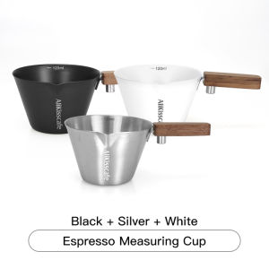 Espresso Measuring Cup With Wood Handle Stainless Steel 120ml Extraction Shot Cup Single Mouth Barista Tools Kitchen Accessories