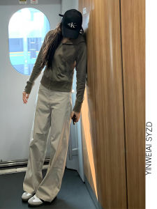 กางเกงขายาวทรงตรงเอวสูงทรงหลวมสำหรับผู้หญิงในฤดูใบไม้ร่วงและฤดูหนาว กางเกงขายาวทรงตรงทรงตรง กางเกงขายาวทรงตรง