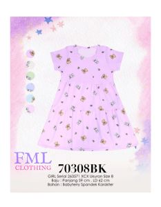 LEMONE GIRLS 70308BK - Dress Anak Perempuan - Bahan Babyterry Spandek (Untuk Usia 5-6 Tahun)
