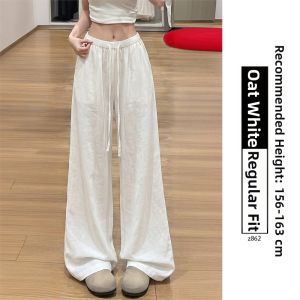 YAYANGREN | Breathable High Waisted Loose Leg Tencel Linen Blend Trousers