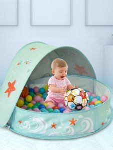 Foldable Portable Childrens Sand Pool Water Play Pool Ball Pit Baby Fence Beach Toy Pool No Inflation Needed Star Print Design