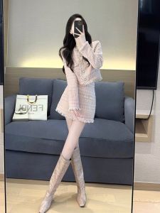 2024 ใหม่หรูหราแฟชั่น 2 ชิ้นชุดแขนยาว Crewneck ปุ่มโพลีเอสเตอร์ผู้หญิงชุดสําหรับฤดูใบไม้ร่วง/ฤดูหนาว