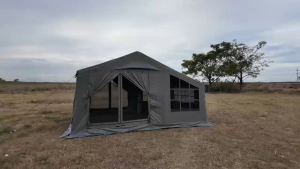 Luxury 13.2㎡ Inflatable Glamping Tent 8-10 People One Bedroom One Living Room Tent 2 Doors 4 Windows with TPU View Window Chimney & AC Vent Design 200D Oxford PU5000 Waterproof All Season Family Camping Tent Yuangu Tingshan