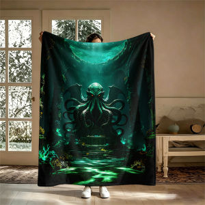 Potdemiel | Deep Sea Cthulhu Flannel Blanket Soft Warm Christmas Halloween Blanket for Lightweight Cozy Room Home Decor Gifts