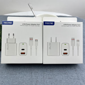 อะแดปเตอร์ชาร์จ Tecno 67W แบบสองพอร์ต รองรับ EU/US ชาร์จเร็ว FastCharge USB A/C PD พร้อมสาย Type C 6A สำหรับ Tecno Spark 40 30 20 Pro+ Camon 40 30
