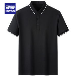 Lormen Mens Short Sleeve Polo Shirt Pure Color Turn-down Collar Silk T-shirt Summer New Style Versatile Business Casual Wear