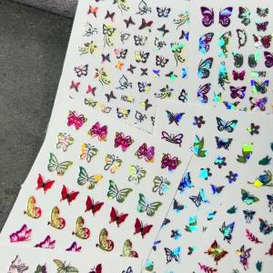 16Pc 3D Holographic Butterfly Nail Art Stickers Rainbow Gradient Wing Nails Decals Self-Adhesive Butterflies Manicure Decoration