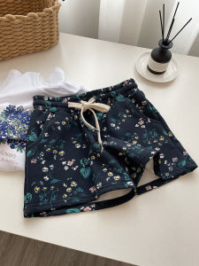 Quần Short Họa Tiết Hoa Cổ Điển Cho Nữ Mùa Hè Eo Thun Rộng Rãi Quần Đi Biển Quần Dài Thường Ngày Quần Ngắn