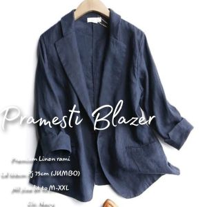 Pramesti Blazer Wanita Oversize Korea Style Blezer Jas Kerja Casual Lengan Panjang Bahan Linen Rami