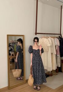 ชุดเดรสผ้าชีฟองลายดอกไม้สำหรับผู้หญิง ชุดเดรสผ้าชีฟองลายดอกไม้ สไตล์ชนบทแขน กระโปรงยาว กระโปรงยาว ใหม่