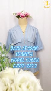 CJWT-2812 TINO TINO BAJU ATASAN WANITA/KEMEJA WANITA LENGAN PENDEK OVERSIZE KOREAN STYLE WITH BUTTON PEARL
