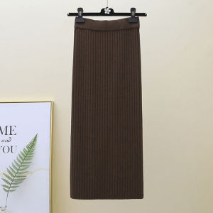 Thickened Knitted Mid-Length Half Skirt High Waist Wrap around Skirt Womens Autumn Winter Long Skirt Open Slit Woolen Skirt