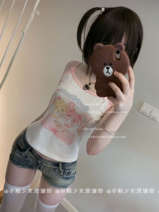 Original หวาน Rabbit Dessert น่ารัก เด็กผู้หญิง โบว์ Print Lazy Bear เสื้อสายเดี่ยว เสื้อกั๊ก ชุดชั้นใน ผ้าฝ้าย ผ้า การ์ตูน ลายแอนิเมชั่น