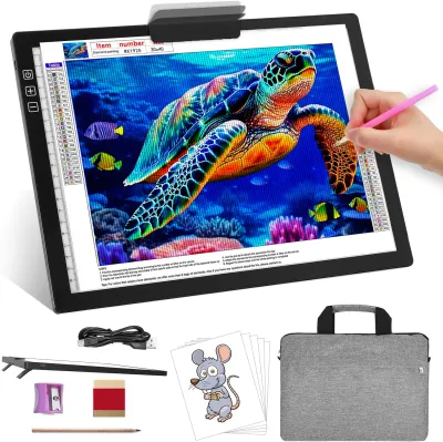 A4 Rechargeable Art Tracing Light Pad LED Drawing Board with Foldable Tilt Stand & Multi-Level Brightness for Diamond Painting