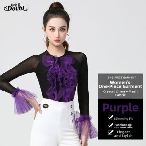 DANBAOLUO | Sleeve 3D Ruffle Design Padded Leotard Latin Modern Dance