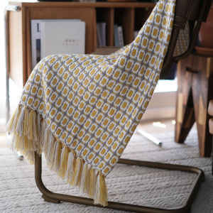 New Knitted Blanket American Style Hook Needle Decorative Checkered Pattern Sleepover Soft Cozy Bedding Acrylic Fabric Summer Use