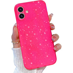Hot Pink Rose Glitter Case For iPhone Air 17 Pro Max 16 Plus 15 14 13 12 11 SE 2022 XS Cute Women Girls Phone Cover Accessories