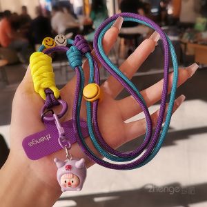 Dopamine Color Block Long Crossbody Phone Lanyard Outdoor Shell Case Anti-Loss Chain Nylon Woven Material Adjustable Strap