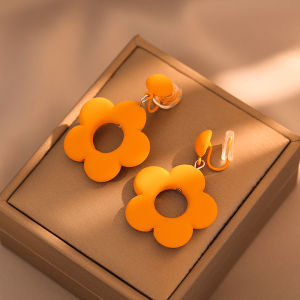 Summer Flower Earrings in Blue and Yellow with Frosted Simple Ear Studs for Women Sweet and  Style Alloy Silver Gold Plated