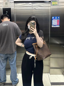 plus Size Butterfly Shoulder Short Sleeve T-Shirt Women Summer New Korean Version round Neck Short Style Inner Wear Dark Blue Top