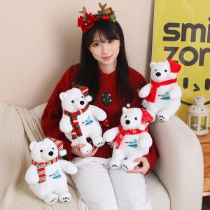 JOJO CASTLE 2025 Merry Christmas Doll Christmas  Soft Polar Bear Doll 25/33cm Fluffy Polar Bear With Scarf Plush Toy Lovely Christmas Gift Cute Decor For Party 圣诞节礼物