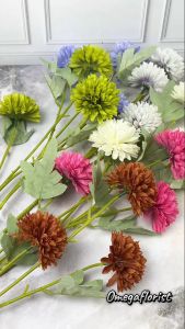 Dekorasi Hias Pajangan dengan Bunga Palsu Snow PomPom & Bunga Pingpong 3 Cabang