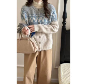 YUEZHONGWEI | Vintage Nordic Style Fair Isle Knit Sweater Cardigan Thickened